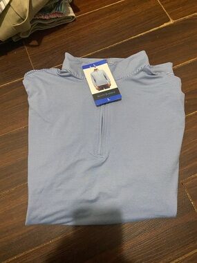 Scott Barber Mens L Quarter Zip Golf Pullover Blue White Micro Strip Mock Neck